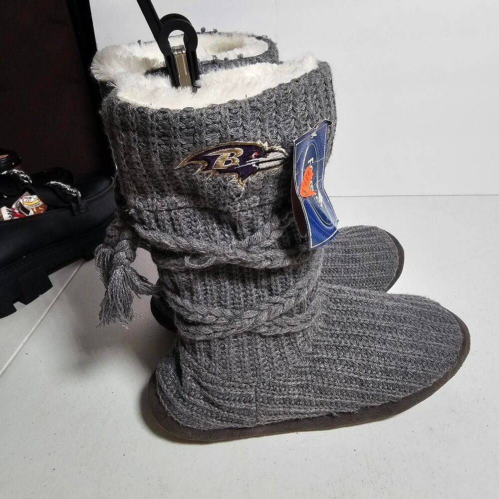 "NWT" FOCO Women's Grey Slippers GO!!  RAVENS